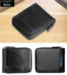 Admetus Mens Wallets Leather Zipper Wallet for Men Bifold RFID Multi Card Holder Purse black258-1
