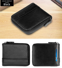 Admetus Men's Genuine Leather Bifold Zip-around Wallet with Elegant Gift, Black 10, Medium, Bifold Wallet