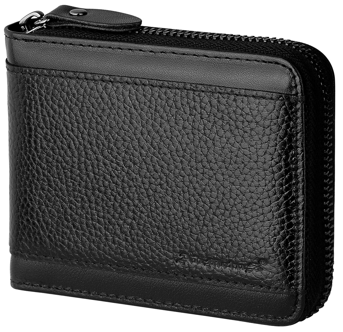 Mens RFID Blocking Wallets Zipper Leather Wallet for Men Bifold RFID Card Holder, Black-21, M