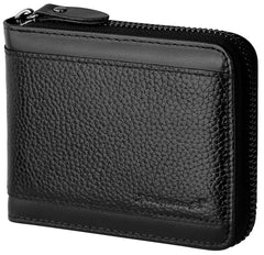 Mens RFID Blocking Wallets Zipper Leather Wallet for Men Bifold RFID Card Holder, Black-21, M