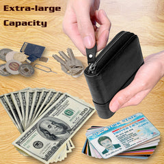 Admetus Men's Genuine Leather Bifold Zip-around Wallet with Elegant Gift, Black 10, Medium, Bifold Wallet