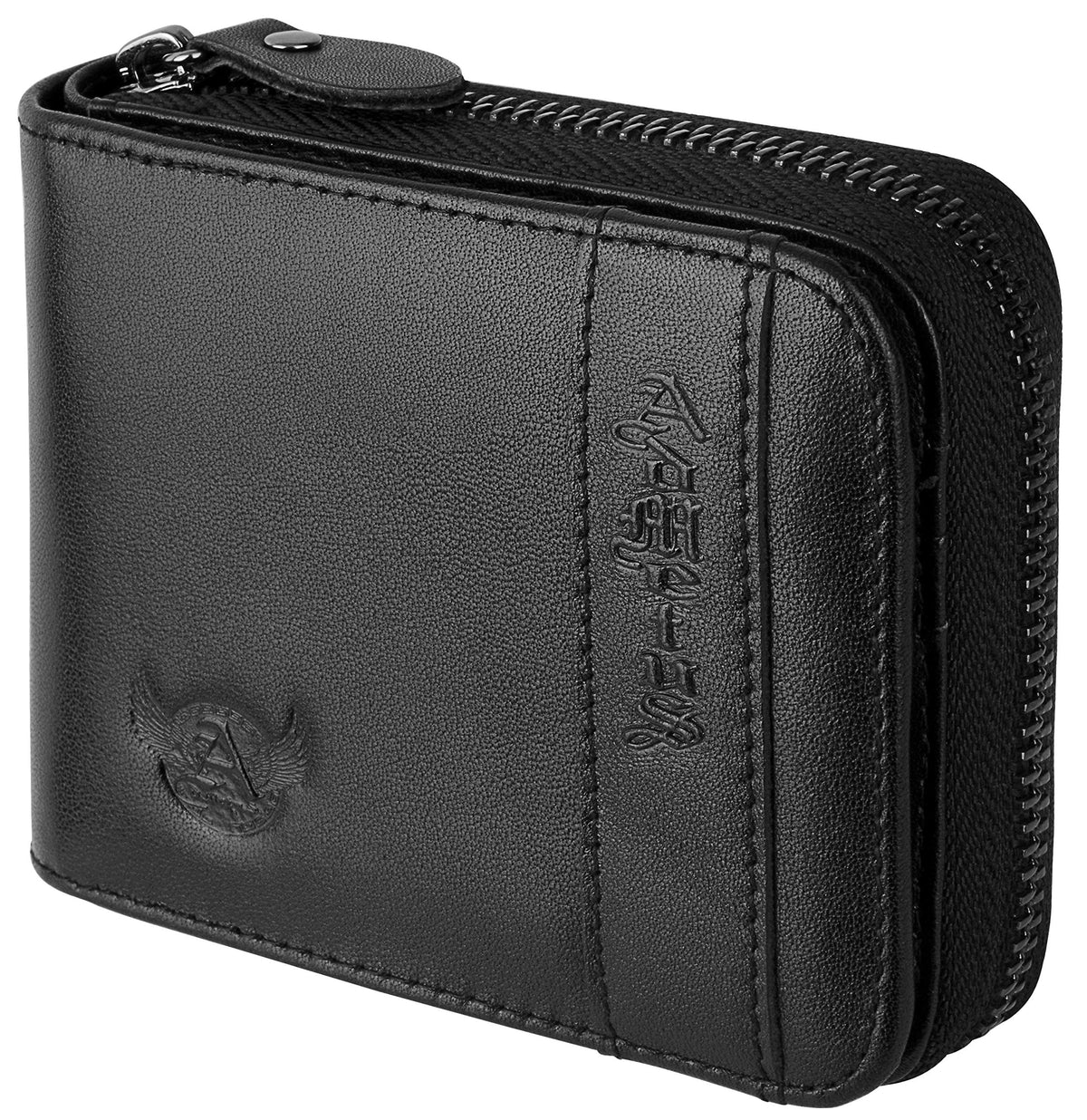 Admetus Mens Wallets Leather Zipper Wallet for Men Bifold RFID Multi Card Holder Purse black258-1