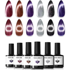 Modelones Cat Eye Gel Polish & Nail Art Set – 6 Color Holographic Glitter Kits, Magnetic Tools, and Holiday Gems – Christmas & Winter DIY