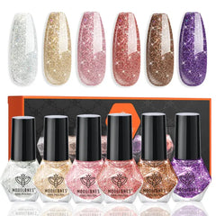 Modelones Mini Glitter Nail Polish Kit (6 Colors) – Long Lasting Quick Dry Formula – Manicure DIY Gift Set for Girls