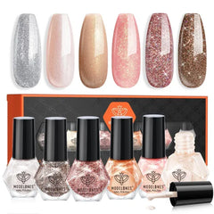Modelones Mini Glitter Nail Polish Kit (6 Colors) – Long Lasting Quick Dry Formula – Manicure DIY Gift Set for Girls