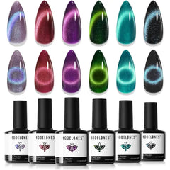 Modelones Cat Eye Gel Polish & Nail Art Set – 6 Color Holographic Glitter Kits, Magnetic Tools, and Holiday Gems – Christmas & Winter DIY
