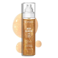 KYDA Body Glow Oil, SPF 45 Broad Spectrum, Sunscreen Body Oil with Gold Mica, Moisturizing Coconuts Summer Sunscreen, Water Resistant Glow Skin Moisturizer, 3.38 fl oz