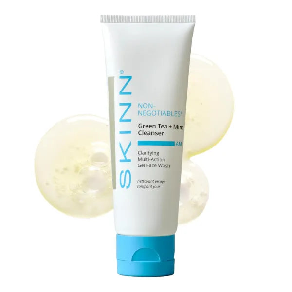 SKINN Daily Face Wash, Green Tea + Mint Cleanser, 4oz - Gentle Exfoliating Facial Cleanser for All Skin Types - Formulated with Antioxidant & Botanical Oils & Salicylic Acid