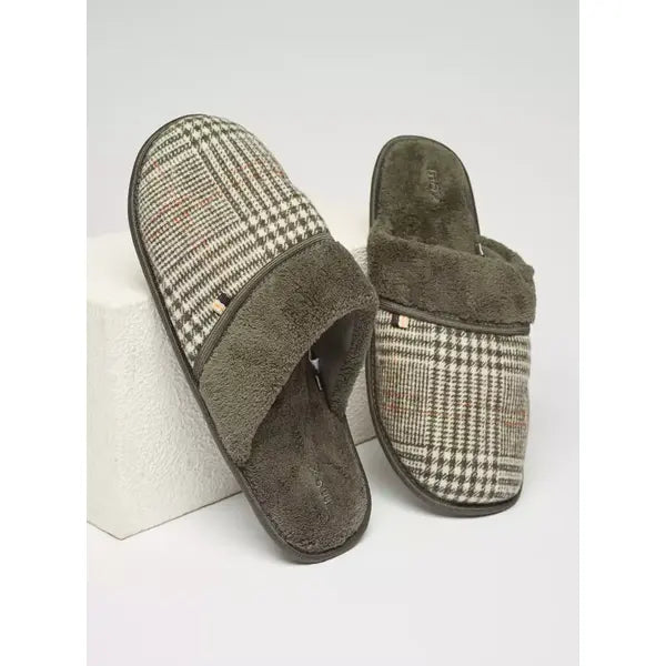 Checked Slip-On Bedroom Mules