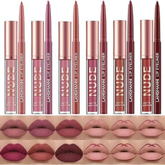 LANGMANNI Matte Lipstick with Lipliners Durable Makeup Set,Long Lasting Non Stick Cup Not Fade Waterproof Pigmented Velvet Lipgloss Kit Beauty Cosmetics Makeup Gift for Women