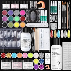 Glamonade Acrylic Nail Kit for Beginners Clear Pink Acrylic Powder Set Professional Nails Kit Acrylic Set with UV Light and Glitter Powder for Home DIY