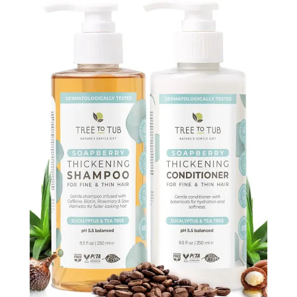 Tree to Tub Biotin & Volumizing Shampoo and Conditioner Set – Sulfate-Free Hair Thickening Care with Caffeine, Collagen & Organic Argan Oil for Fuller, Healthy Hair - 8.5 Fl Oz (Pack of 2)