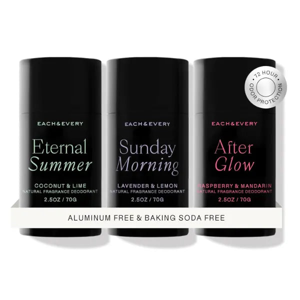 Each & Every Aluminum Free Deodorant for Men & Women - All Natural Deodorant for Sensitive Skin, EWG Verified - Clean, Baking Soda Free, Plant-Based Fragrance, (3 Pack, 2.5oz)