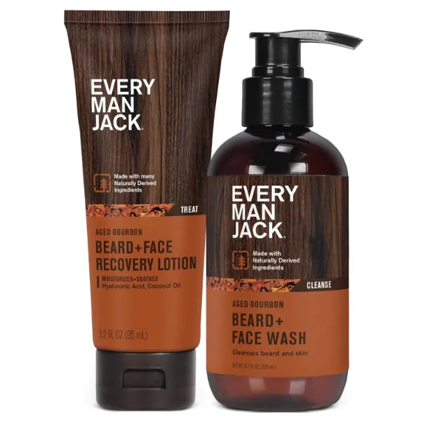 Every Man Jack Men's Beard + Face Wash & Lotion Set, Naturally Cleanse and Condition Your Beard & Skin, Paraben Free