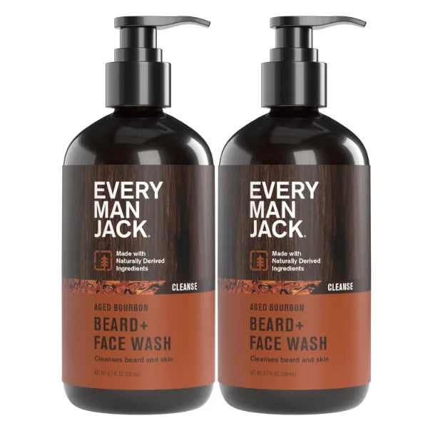 Every Man Jack Beard + Face Wash, Cleans and Helps Condition and Soften Your Beard and Skin Underneath - Naturally Derived with Aloe and Glycerin- 6.7 fl oz (Packof 2)