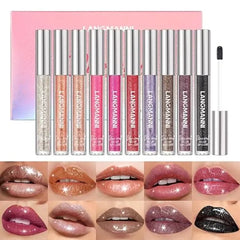 LANGMANNI 2 Colors Diamond Glitter Lip Gloss Set,Long Lasting High Shine Shimmer Liquid Lipstick Set,Hydrating,Moisturizing Lip Gloss Kit Gift Makeup For Girls