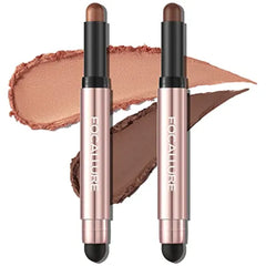 FOCALLURE 2PCS No Crease Eyeshadow Stick,Shimmer and Matte Cream Eyeshadow Pencil Crayon,Long Lasting Waterproof Eye Brightener Stick With Blending Brush