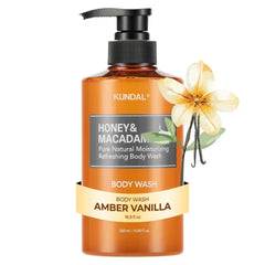 KUNDAL Nature Honey & Macadamia Natural Moisturizing Body Wash [Amber Vanilla] Deep Nourishment, Natural Extracts Blend, 10,000 ppm Honey, Safe for All Ages, Soft & Smooth Skin 16.9 fl oz (Pack of 1)