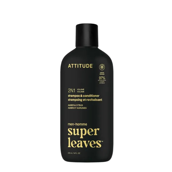 ATTITUDE Men’s 2-in-1 Shampoo & Conditioner – Volumizing, Scalp Care, Strengthening & Nourishing Hair Formulas with Natural Ingredients - 14 fl oz