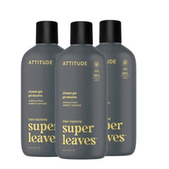 ATTITUDE Shower Gel Body Wash for Men, 98% Natural Origin Ingredients, Paraben & Phthalate Free, EWG Verified, Cleanses Without Drying - 14 Fl Oz