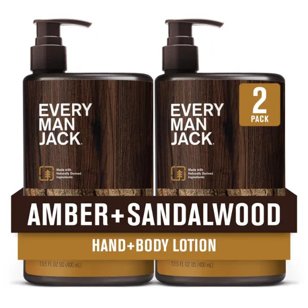 Every Man Jack Mens Hand & Body Lotion for All Skin Types - Dermatologist Tested & Hypoallergenic, Nourish Skin with Lightweight Fast Absorbing Lotion - 13.5oz (Pack of 2)