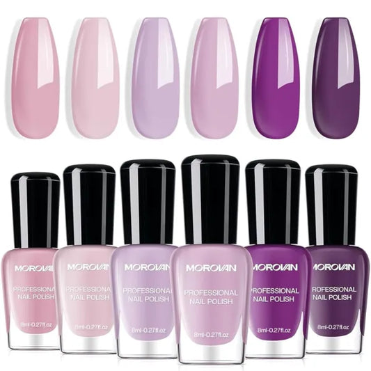 Morovan Fingernail Polish Set – 6 Color Quick Air Dry Pack – Neon, Blue, Lilac, & Glitter Themes – Regular Polish for DIY Art