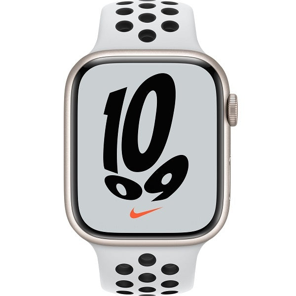 Apple Nike Series 7 45MM (MKNA3LL/A) Smart Watch - Starlight Aluminum / Pure Platinum / Black