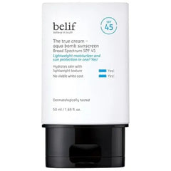 belif Aqua Bomb Hydrating Niacinamide Sunscreen The True Cream PA++++, Daily Broad Spectrum, No White Cast, Weightless & Invisible, Non-Greasy, Korean Skincare.