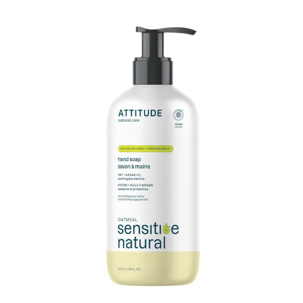 ATTITUDE Moisturizing Hand Soap for Sensitive Skin Enriched with Oat, EWG Verified, Plant and Mineral-Based Ingredients, Vegan & Cruelty-free, 16 Fl Oz