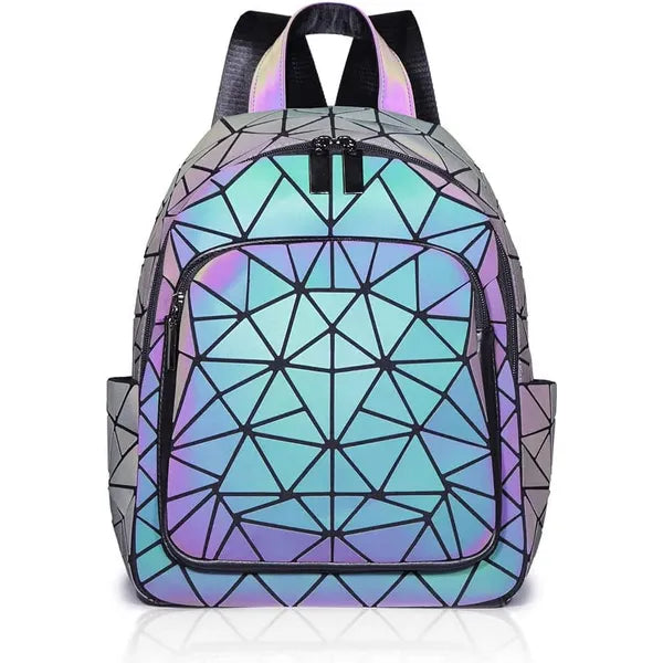 Asge Geometric Luminous Backpack Purses and Handbags for Women Flash Holographic Reflective Crossbody Bag