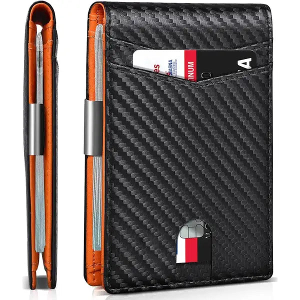 Aursear Slim Leather Wallet for Men - RFID Blocking Card Holder with Money Clip