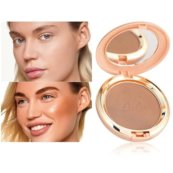 Oulac Shimmer Bronzer Powder Face Makeup with Mirror - Natural SunKissed Bronzer Look,Highly Pigmented Cream Bronzer, Long Lasting Glow, Easy to Blend, Vegan