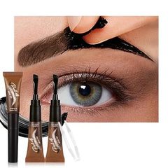 FeiCuiYun Eyebrow Tattoo Peel Off Tint Gel for Women, Peel Off Eyebrow Tint with 150° Small Curved Tray, Last Up to 3 Days, Waterproof, Fuller & Defined Looking Brows