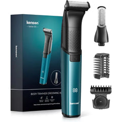 Kensen Body Hair Trimmer for Men - 2 in 1 Dual-Head Electric Shaver & Groomer, Ball Shaver with 30° Rotating Blade Adjustable Comb Mens Electric Razor IPX6 Wet & Dry for Face Groin Pubic Hair Trimmer Green