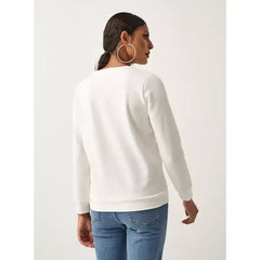 MAX FASHION Snow White Print Sweatshirt with Crew Neck and Long Sleeves-White