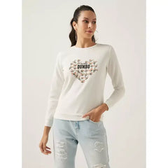 MAX FASHION Dumbo Print Sweatshirt with Crew Neck and Long Sleeves-White