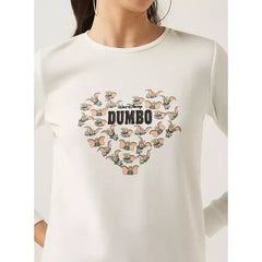 MAX FASHION Dumbo Print Sweatshirt with Crew Neck and Long Sleeves-White