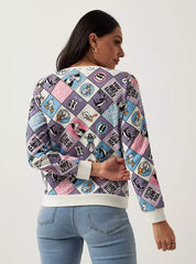 MAX FASHION All-Over Looney Tunes Print Sweatshirt with Round Neck and Long Sleeves-Purple