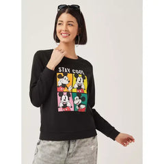 MAX FASHION Mickey Mouse Print Sweatshirt with Long Sleeves-Black