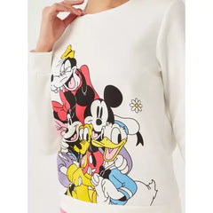 MAX FASHION Mickey Mouse Print Sweatshirt with Long Sleeves-White