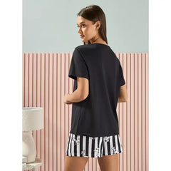 MAX FASHION All-Over Snoopy Print Shorts Set-Black
