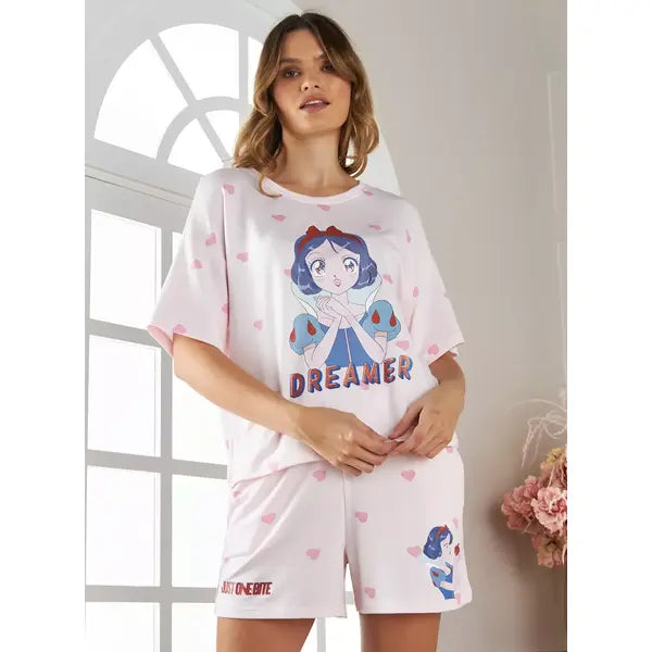 MAX FASHION Disney Princess Hearts Print Shorts Set-Pink