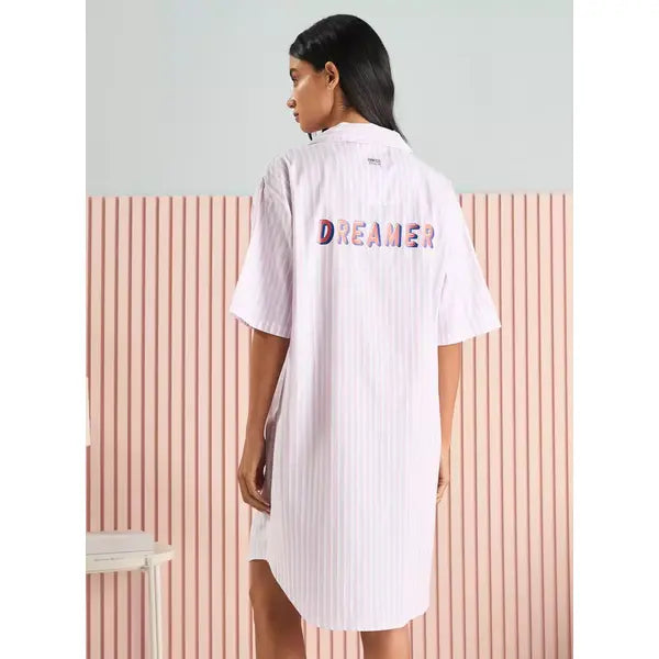 MAX FASHION Striped Snow White Print Sleepshirt-Multicolour