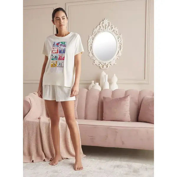 MAX FASHION BT21 Print Shorts Set-Cream