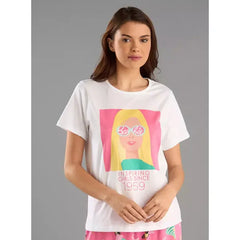 MAX FASHION Barbie Print Cotton Pyjama Set-White