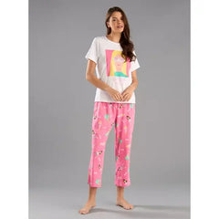 MAX FASHION Barbie Print Cotton Pyjama Set-White