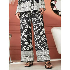 MAX FASHION All-Over Floral Print Wide Leg Pants-Black