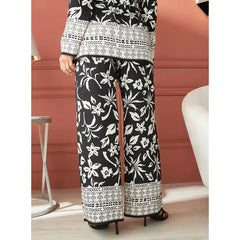 MAX FASHION All-Over Floral Print Wide Leg Pants-Black