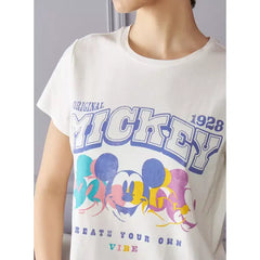 MAX FASHION Mickey Mouse Slogan Print T-shirt-White
