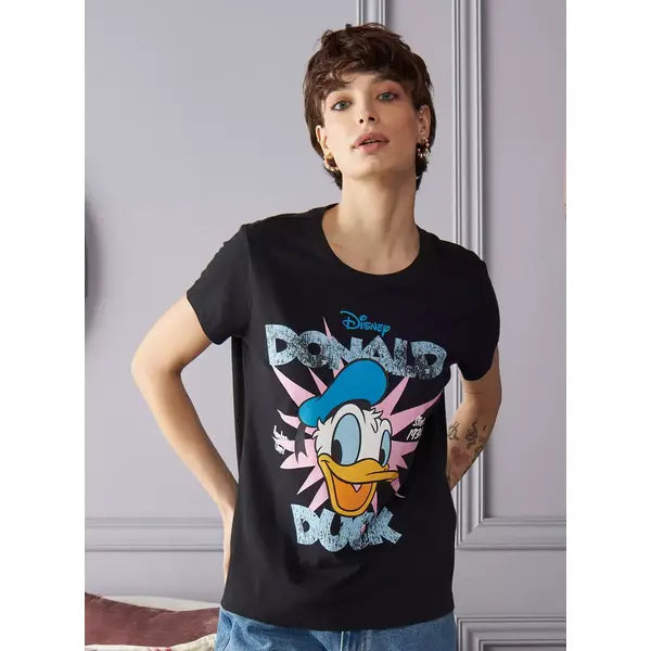 MAX FASHION Donald Duck Print T-shirt-Black